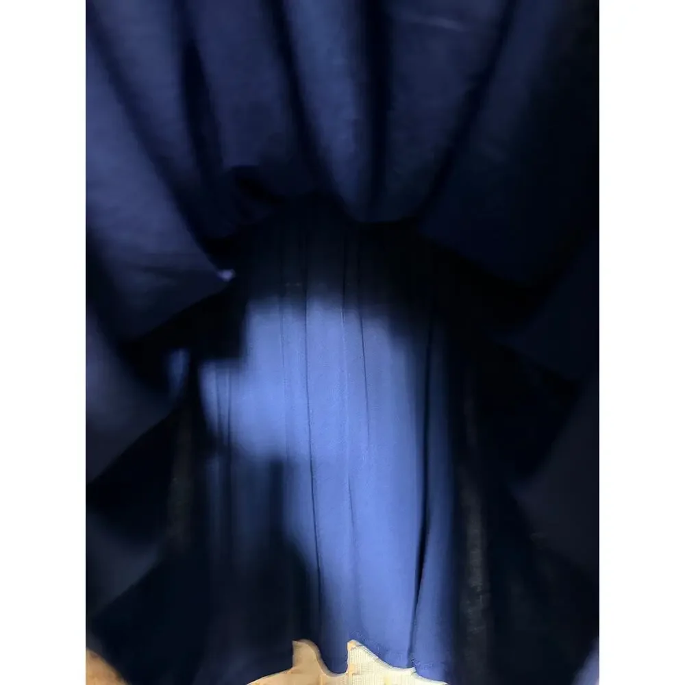 Ounce Women's Size 12 Navy Blue Pleated Midi Skirt Stretch Elastic Waist